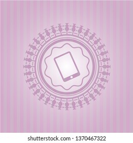 mobile phone icon inside retro pink emblem