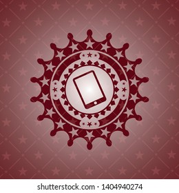 mobile phone icon inside retro style red emblem