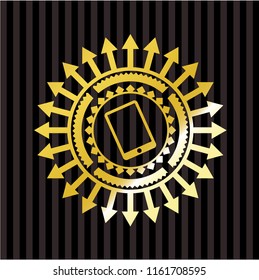 mobile phone icon inside shiny emblem