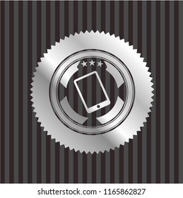 mobile phone icon inside silver emblem