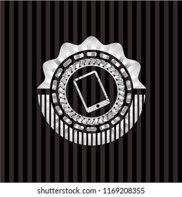 mobile phone icon inside silver emblem or badge