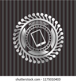 mobile phone icon inside silver emblem or badge