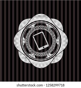 mobile phone icon inside silver emblem or badge