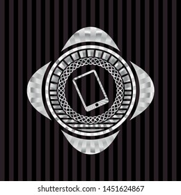 mobile phone icon inside silver emblem or badge