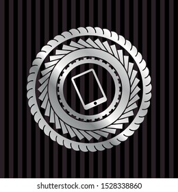 mobile phone icon inside silver shiny emblem