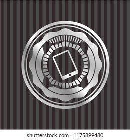 mobile phone icon inside silvery shiny emblem