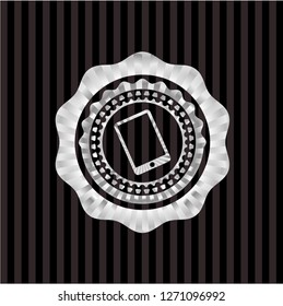 mobile phone icon inside silvery emblem