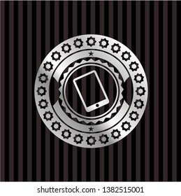 mobile phone icon inside silvery badge