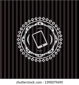 mobile phone icon inside silvery shiny emblem