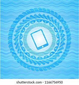 mobile phone icon inside water concept style emblem.
