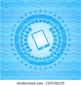 mobile phone icon inside water representation emblem background.
