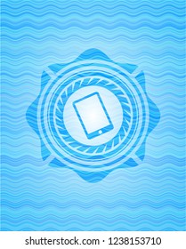 mobile phone icon inside water badge background.