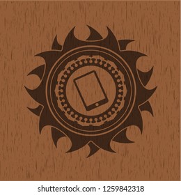 mobile phone icon inside wood emblem