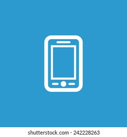 mobile phone icon, isolated, white on the blue background. Exclusive Symbols 