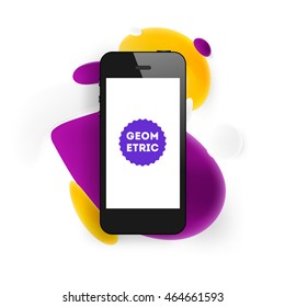 Icono de teléfono móvil con fondo abstracto de burbuja líquida. Ilustración del vector