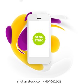 Mobile phone icon with liquid bubble abstract background. Vector illustration