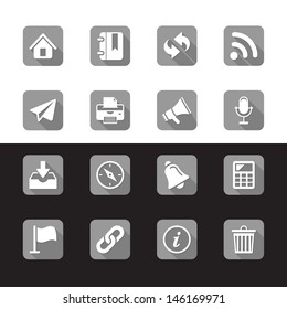 Mobile phone icon with long shadow icons set on black and white background. Vector illustration.