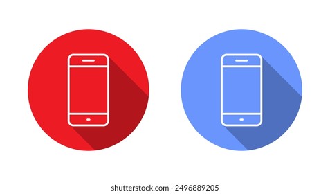 Mobile phone icon with long shadow. Cellphone symbol in line style