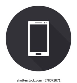 mobile phone icon with long shadow - vector round button