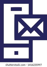 Mobile phone icon with mail flat style isolated on white background