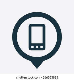 mobile phone icon map pin on white background 