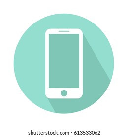 Mobile phone icon on a round color background. Vector illustration.