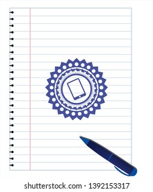 mobile phone icon pen effect. Blue ink. Vector Illustration. Detailed.