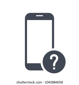 Mobile phone icon with question mark. Mobile phone icon and help, how to, info, query symbol. Vector icon
