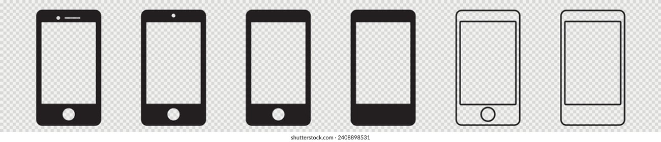 Mobile phone icon set. Line and solid smartphone icon vector