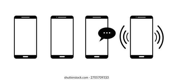 Conjunto de iconos de teléfono móvil con mensajes, vibraciones y símbolos de comunicación en estilo de Vector simple para diseños digitales y tecnológicos.