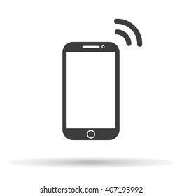 mobile phone icon  with shadow on a white background, vector illustration stylish