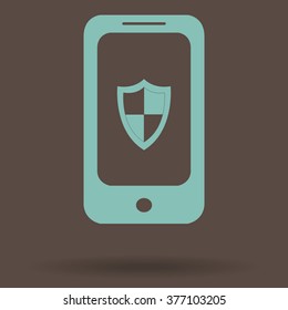 Mobile phone icon with shield vector icon