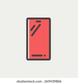 Mobile phone icon thin line for web and mobile, modern minimalistic flat design. Vector icon with dark grey outline and offset colour on light grey background.