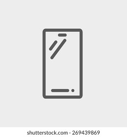 Línea delgada de icono de teléfono móvil para diseño plano de web y móvil, minimalista moderno. Icono vector de gris oscuro sobre fondo gris claro.