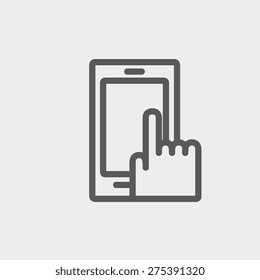 Mobile phone icon thin line for web and mobile, modern minimalistic flat design. Vector dark grey icon on light grey background.