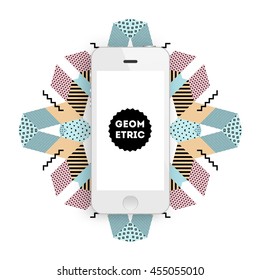 Mobile Phone Icon, Trendy geometric flat pattern, abstract background for brochure, flyer or presentations design, vector illustration.