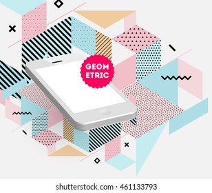 Mobile Phone Icon, Trendy geometric flat pattern, abstract background for brochure, flyer or presentations design, vector illustration.