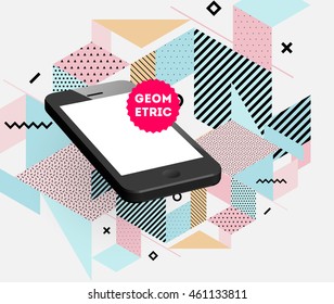 Mobile Phone Icon, Trendy geometric flat pattern, abstract background for brochure, flyer or presentations design, vector illustration.