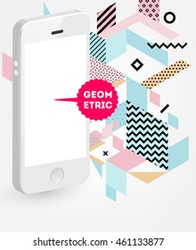 Mobile Phone Icon, Trendy geometric flat pattern, abstract background for brochure, flyer or presentations design, vector illustration.