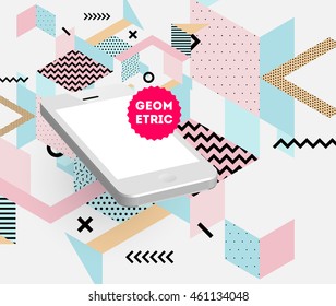 Mobile Phone Icon, Trendy geometric flat pattern, abstract background for brochure, flyer or presentations design, vector illustration.
