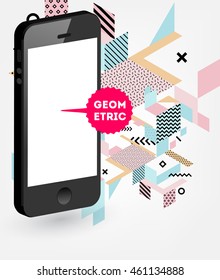 Mobile Phone Icon, Trendy geometric flat pattern, abstract background for brochure, flyer or presentations design, vector illustration.