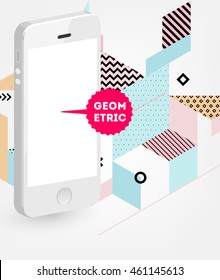 Mobile Phone Icon, Trendy geometric flat pattern, abstract background for brochure, flyer or presentations design, vector illustration.