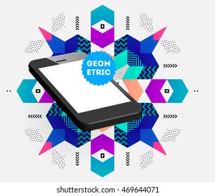 Mobile Phone Icon, Trendy geometric flat pattern, abstract background for brochure, flyer or presentations design, vector illustration.