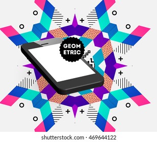 Mobile Phone Icon, Trendy geometric flat pattern, abstract background for brochure, flyer or presentations design, vector illustration.