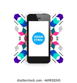 Mobile Phone Icon, Trendy geometric flat pattern, abstract background for brochure, flyer or presentations design, vector illustration.