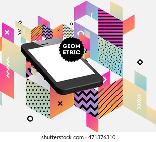 Mobile Phone Icon, Trendy geometric flat pattern, abstract background for brochure, flyer or presentations design, vector illustration.