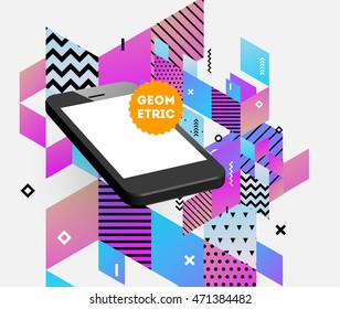 Mobile Phone Icon, Trendy geometric flat pattern, abstract background for brochure, flyer or presentations design, vector illustration.