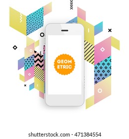 Mobile Phone Icon, Trendy geometric flat pattern, abstract background for brochure, flyer or presentations design, vector illustration.