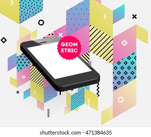 Mobile Phone Icon, Trendy geometric flat pattern, abstract background for brochure, flyer or presentations design, vector illustration.