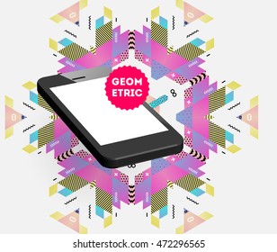 Mobile Phone Icon, Trendy geometric flat pattern, abstract background for brochure, flyer or presentations design, vector illustration.